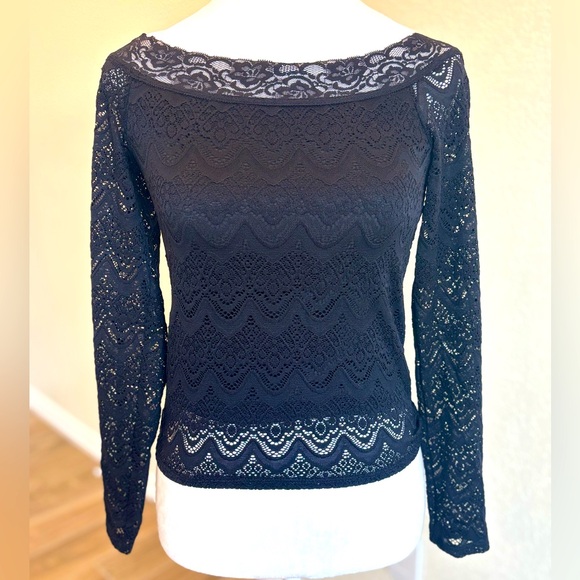free press Tops - Free Press Elegant Black Lace Long Sleeve Top